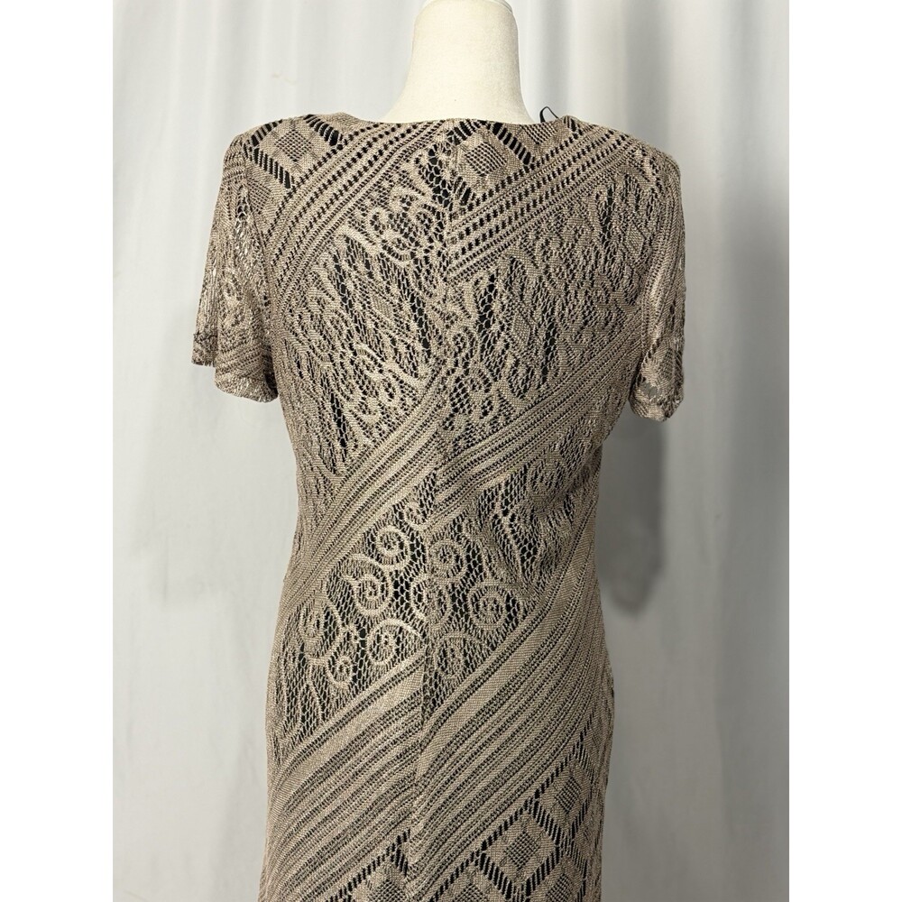 Vintage Helene Blake Crochet Lace Dress Sz 10 Gold Lurex Fringe Whimsigoth Boho - Picture 7 of 12